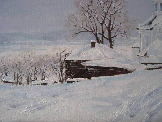 Snow Landscape, Winter Church, Countryside