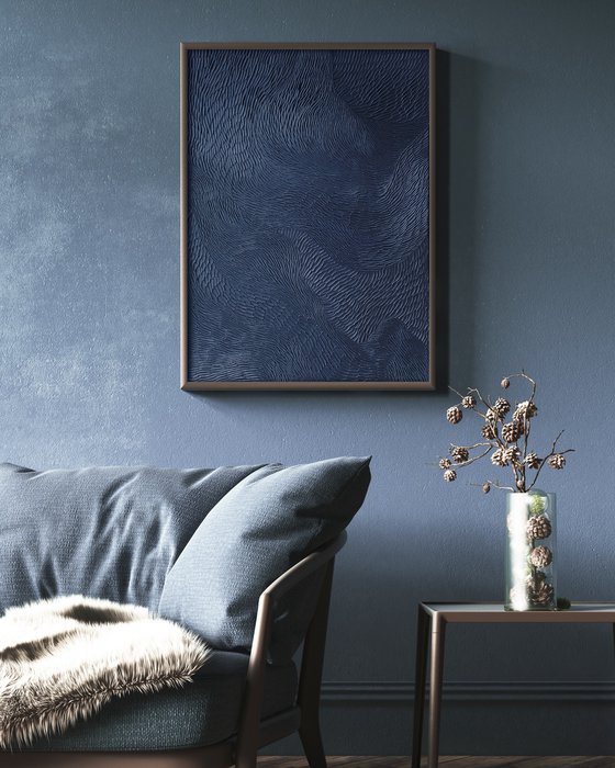 "Blue Fluency 5" Navy abstract textured art