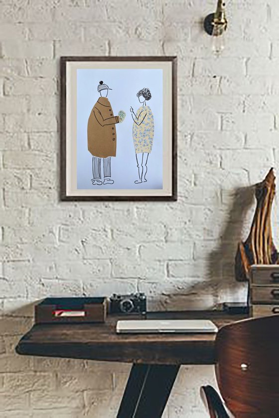 Couple original paper collage