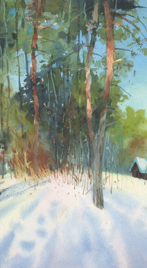 Winter Landscape painting watercolor by Samira Yanushkova