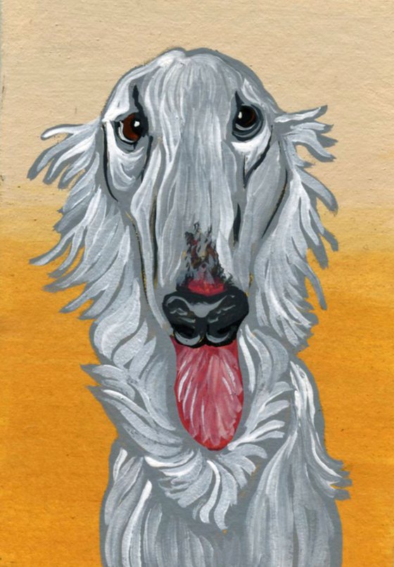 ACEO ATC Original Miniature Painting  Borzoi Irish Wolfhound  Pet Dog Art-Carla Smale