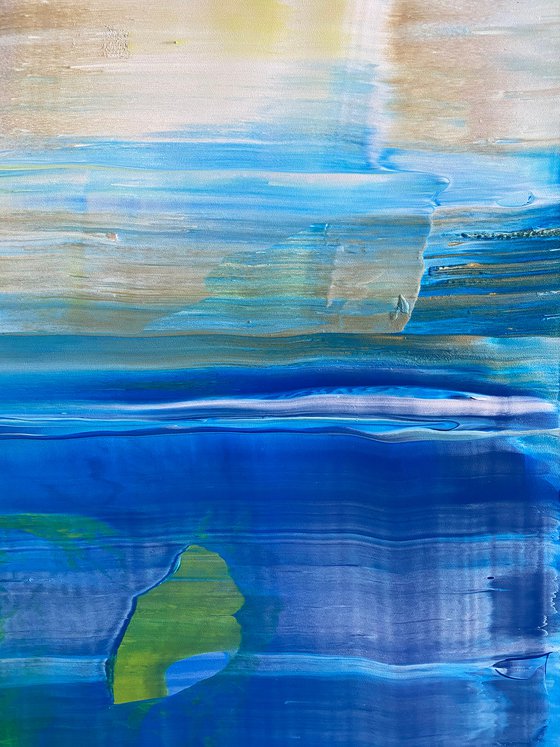 "By The Sea" - FREE USA SHIPPING - Original PMS Abstract Acrylic Painting On Reclaimed Wood Panel - 11.5" x 17.5"