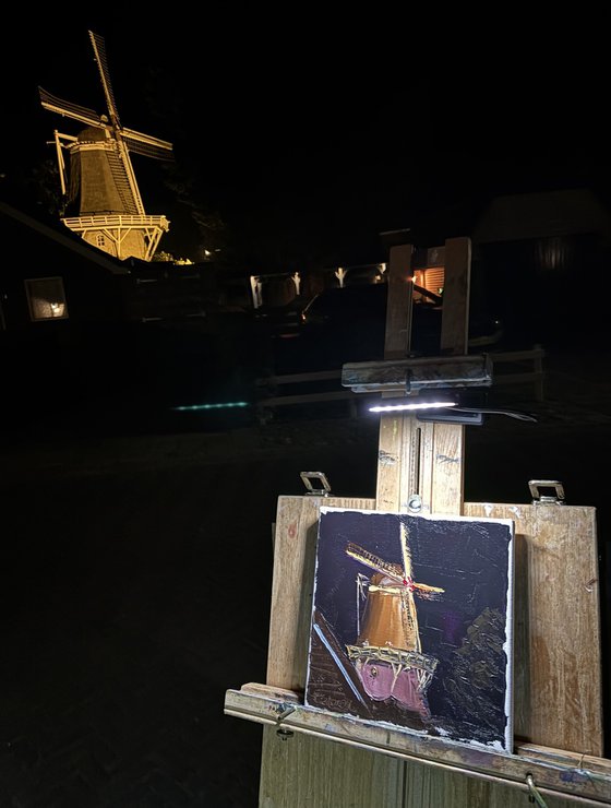 Windmill at night. Plein Air