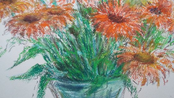 Summer bouquet.  Béllis. Original pastel drawing.