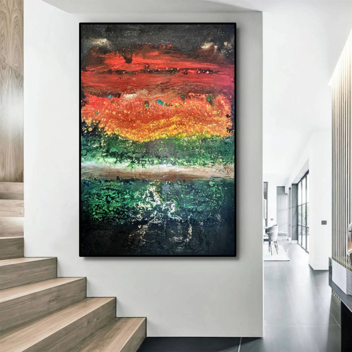 Organic Abstract Acrylic Painting By Eleni Denart, 39 X 59, Abyss Mystique, Original Artwork