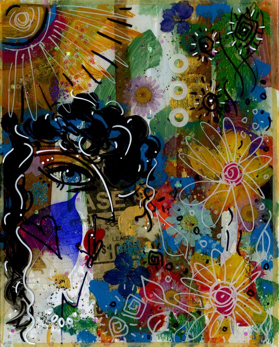 Funky Face Love 19 - Mixed Media Art by Kathy Morton Stanion