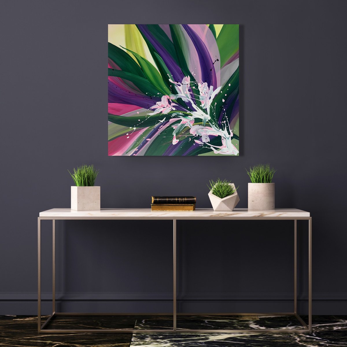Exotic Botanical - Abstract Jungles. Leaves. Violet green tones. Abstract style. by Marina Skromova