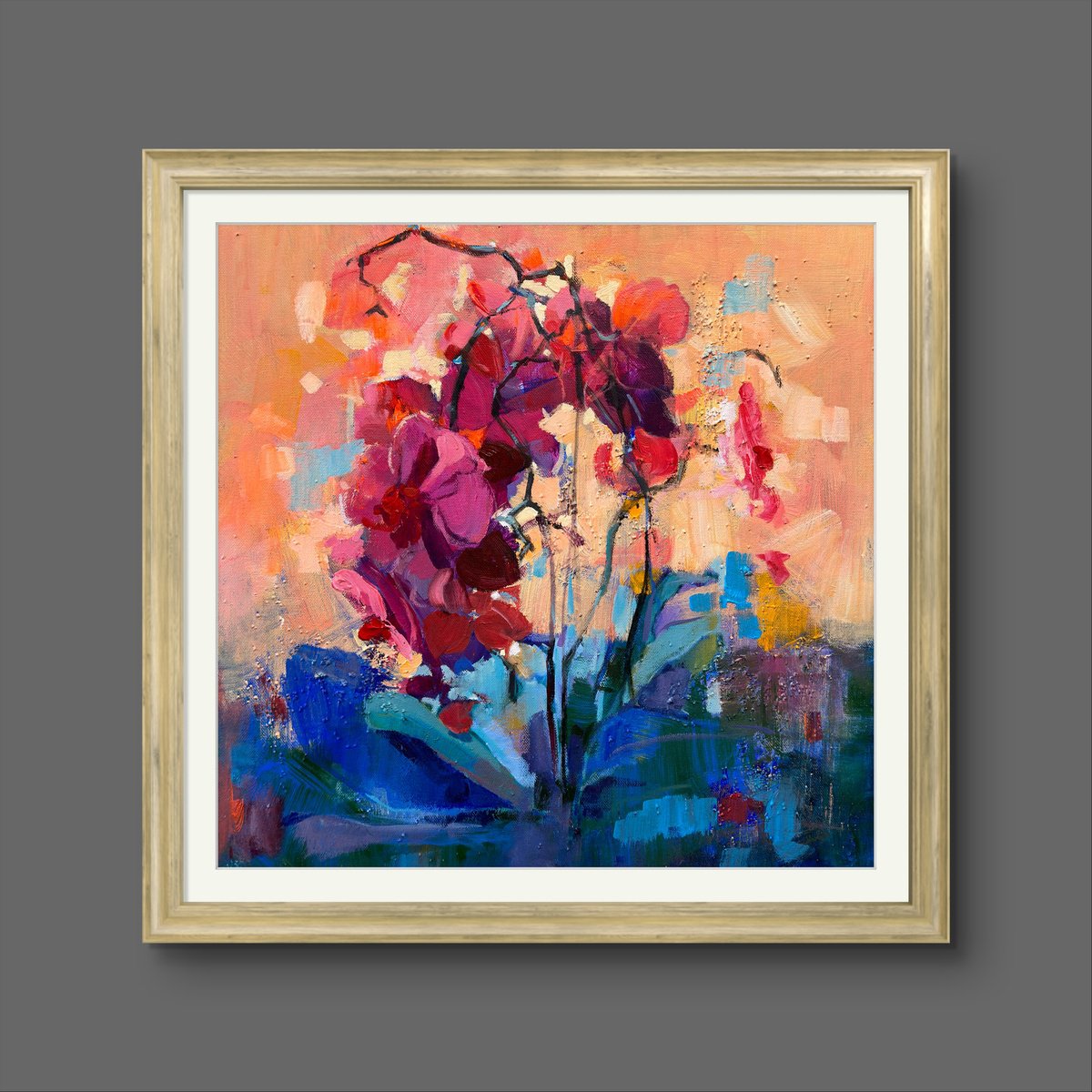 Impressionistic Botanical Acrylic Painting By Faiqa Uppal, 20 X 20, Orchids, Original Artwork