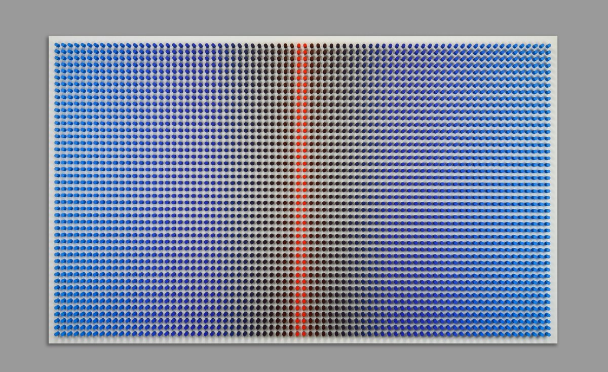 Geometric Abstract Wood Sculpture By Nazar Symotiuk, 59 X 35", Blue Screen, Original Artwork