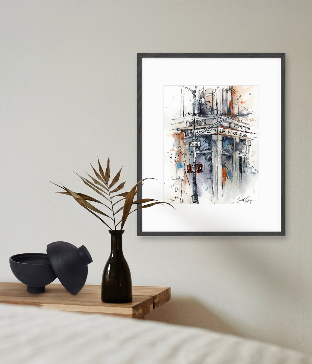 New York - Architecture Sketch Mixed Media Mixed-media painting by Sophie  Rodionov