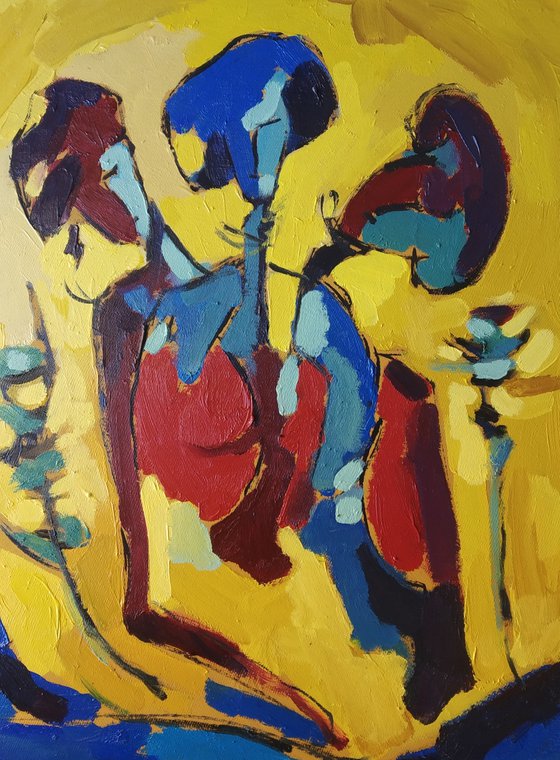 Abstract - Three friends (30x40cm, oil painting, ready to hang)