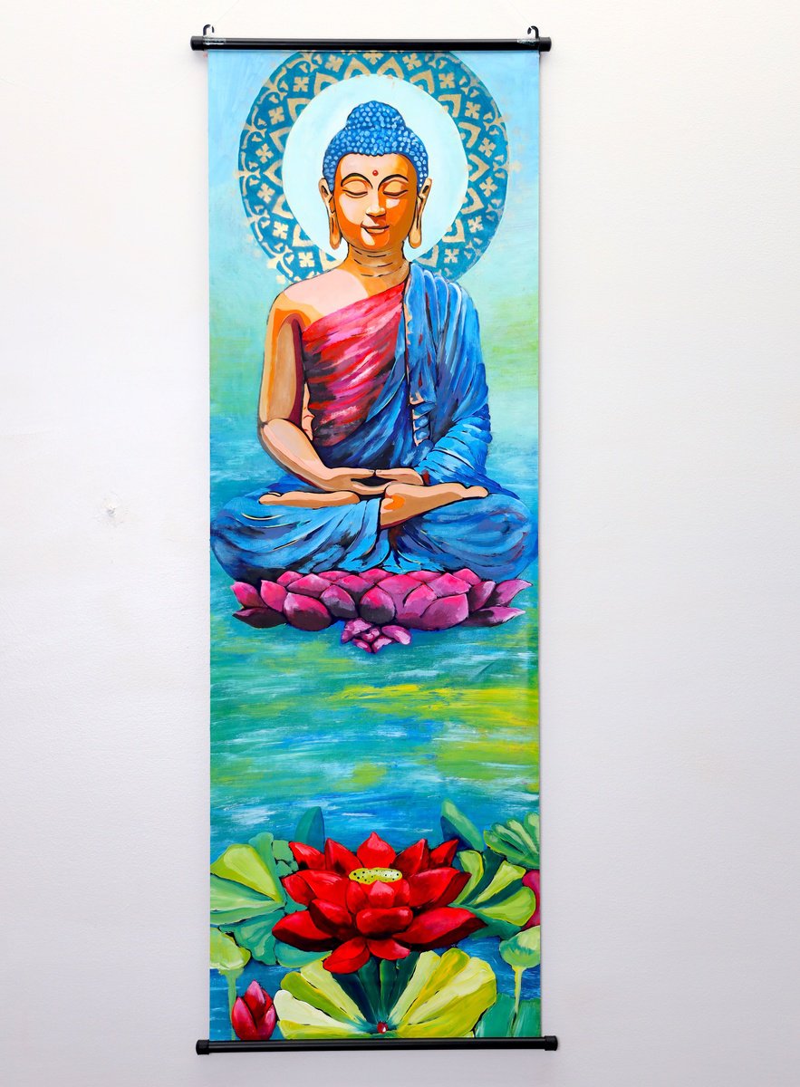 Surrealistic Portrait Acrylic Painting By Poovi Art, 16 X 48", From Chaos To Calm, Original Artwork