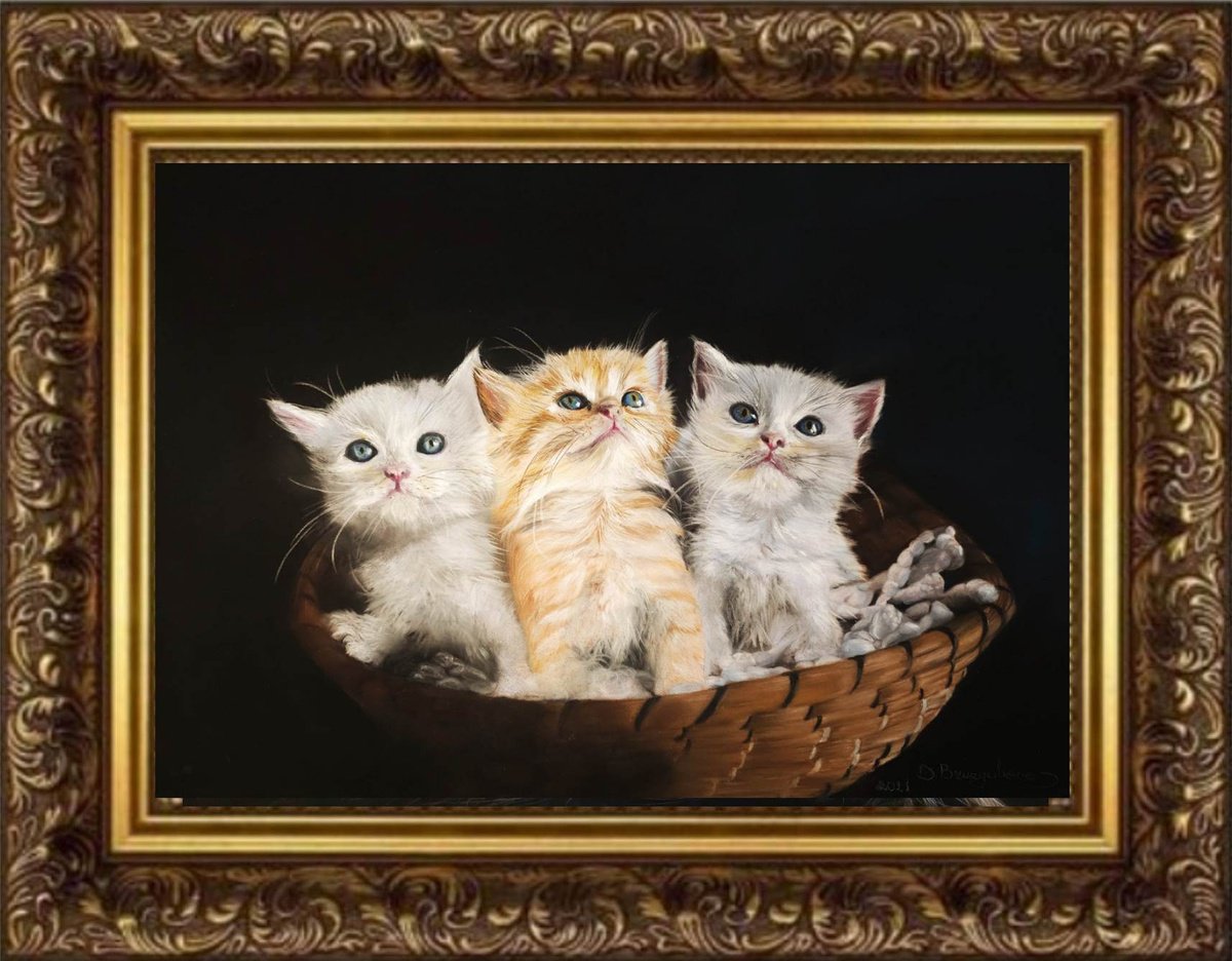 Photorealistic Animal Pastel Drawing By Deimante Bruzguliene, 16 X 12, ,, Kittens