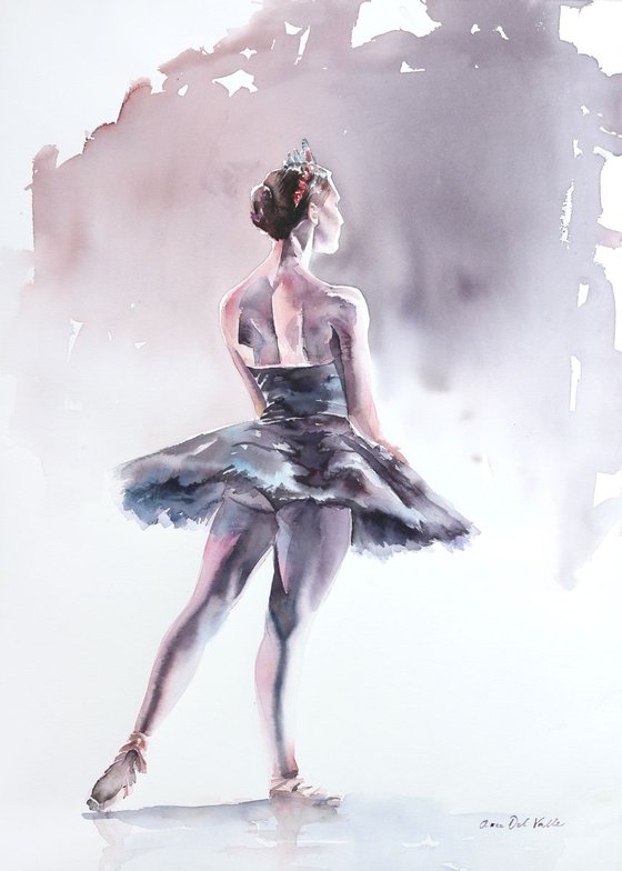 Ballerina's in watercolour "The Black Swan"