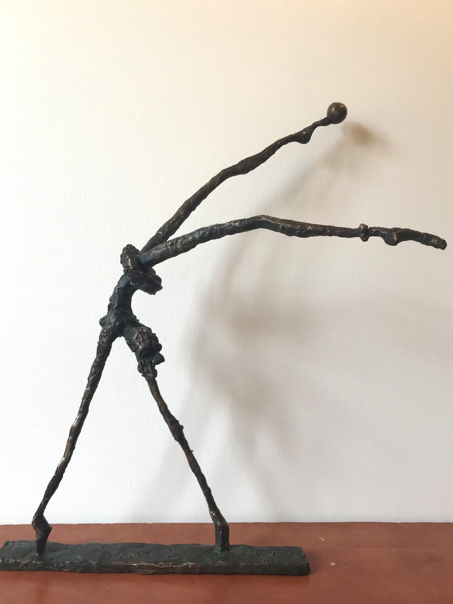 Surrealistic Portrait Bronze Sculpture By Toth Erno, 13 X 22", Gymnast Ballerina, Original Artwork
