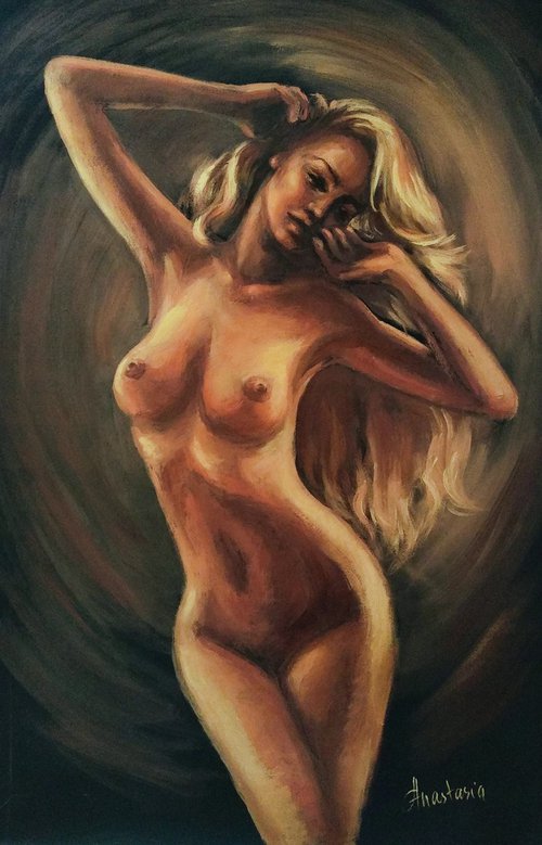 Erotic Art Naked Aphrodite Black and Gold art by Anastasia Art Line