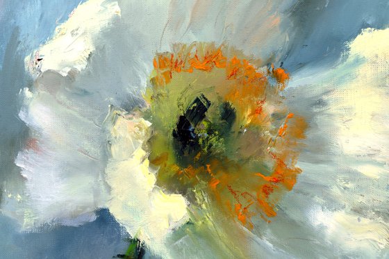 White Poppy flower painting on paper