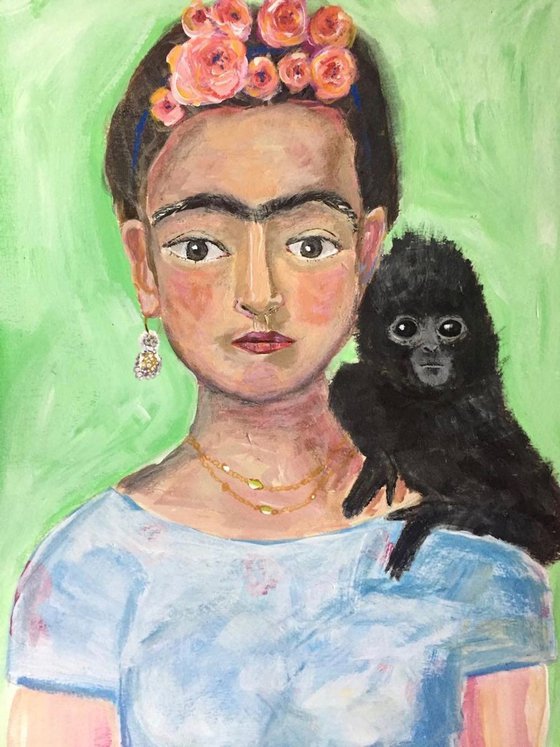 Frida Kahlo with monkey