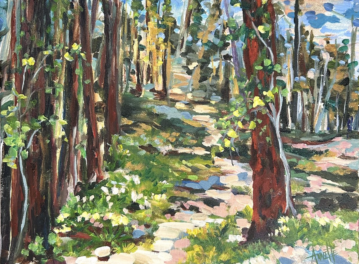 Impressionistic Landscape Acrylic Painting By Annette Wolters, 16 X 12, Ancient Ones, Original Artwork