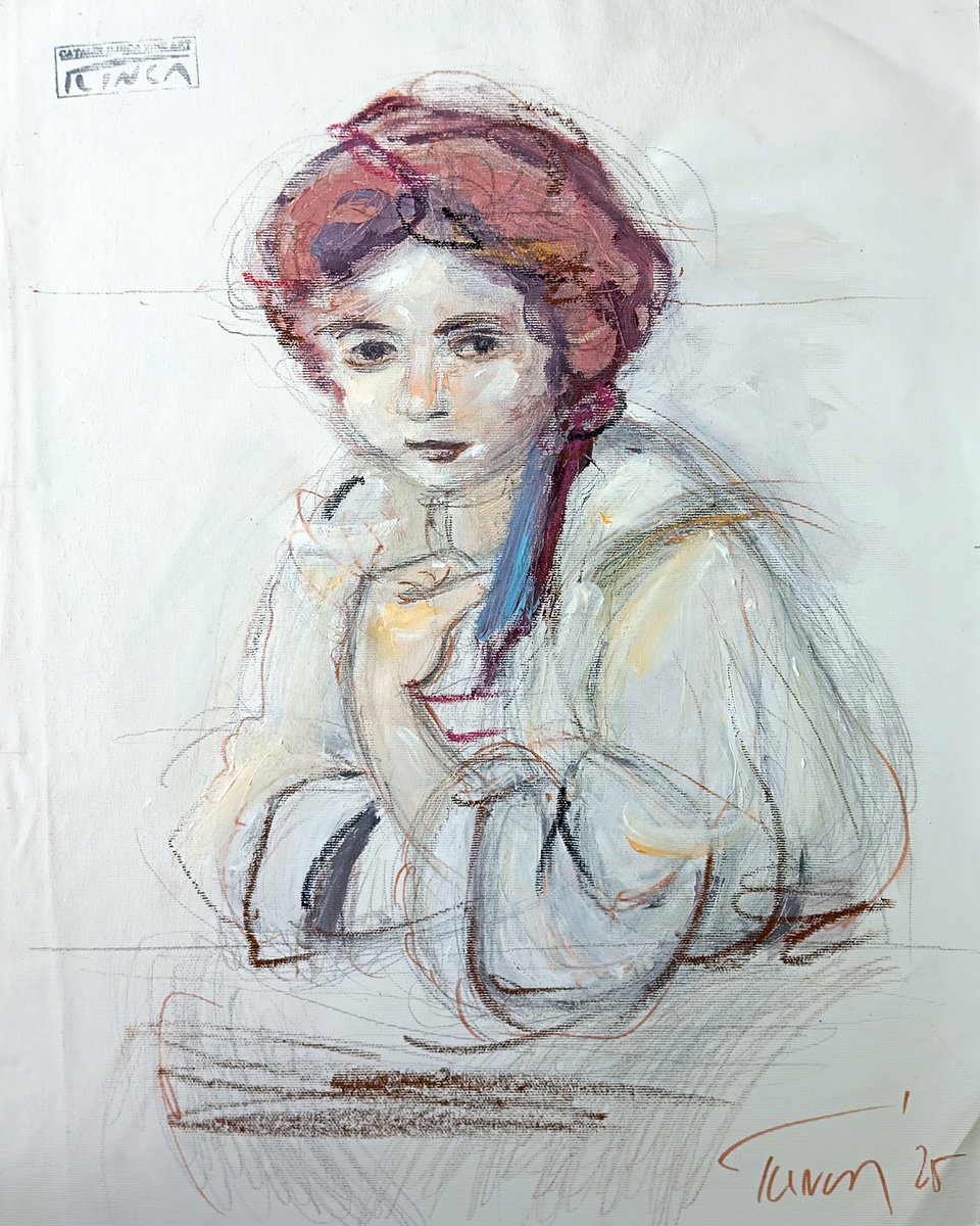 Impressionistic Portrait Painting By Catalin Ilinca, 16 X 20, At The Window, Original Artwork