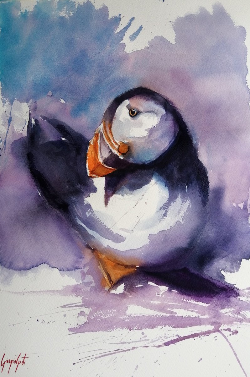 Impressionistic Watercolour , Puffin By Giorgio Gosti, 14 X 21, Artwork For Sale On Artfinder