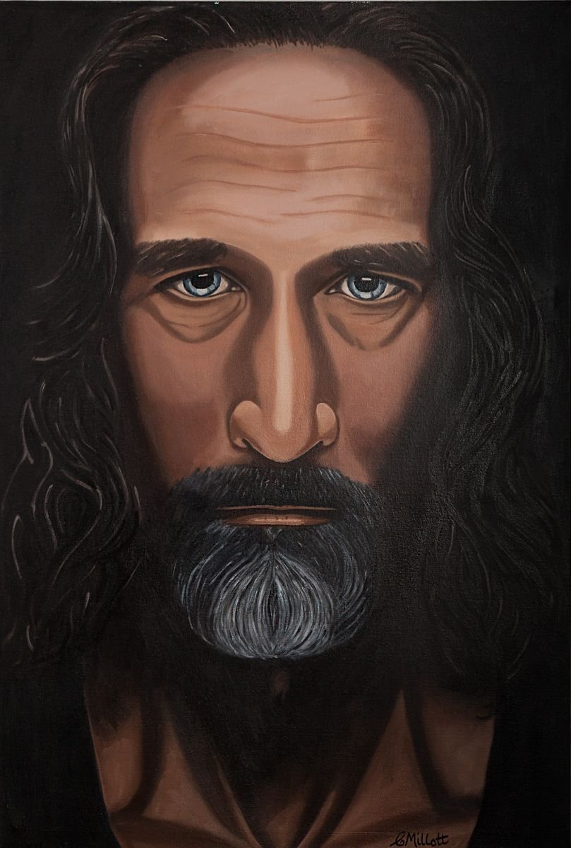 Photorealistic Portrait Oil Painting By Caroline Millott, 25 X 37, No It Is Not Jesus, Original Artwork