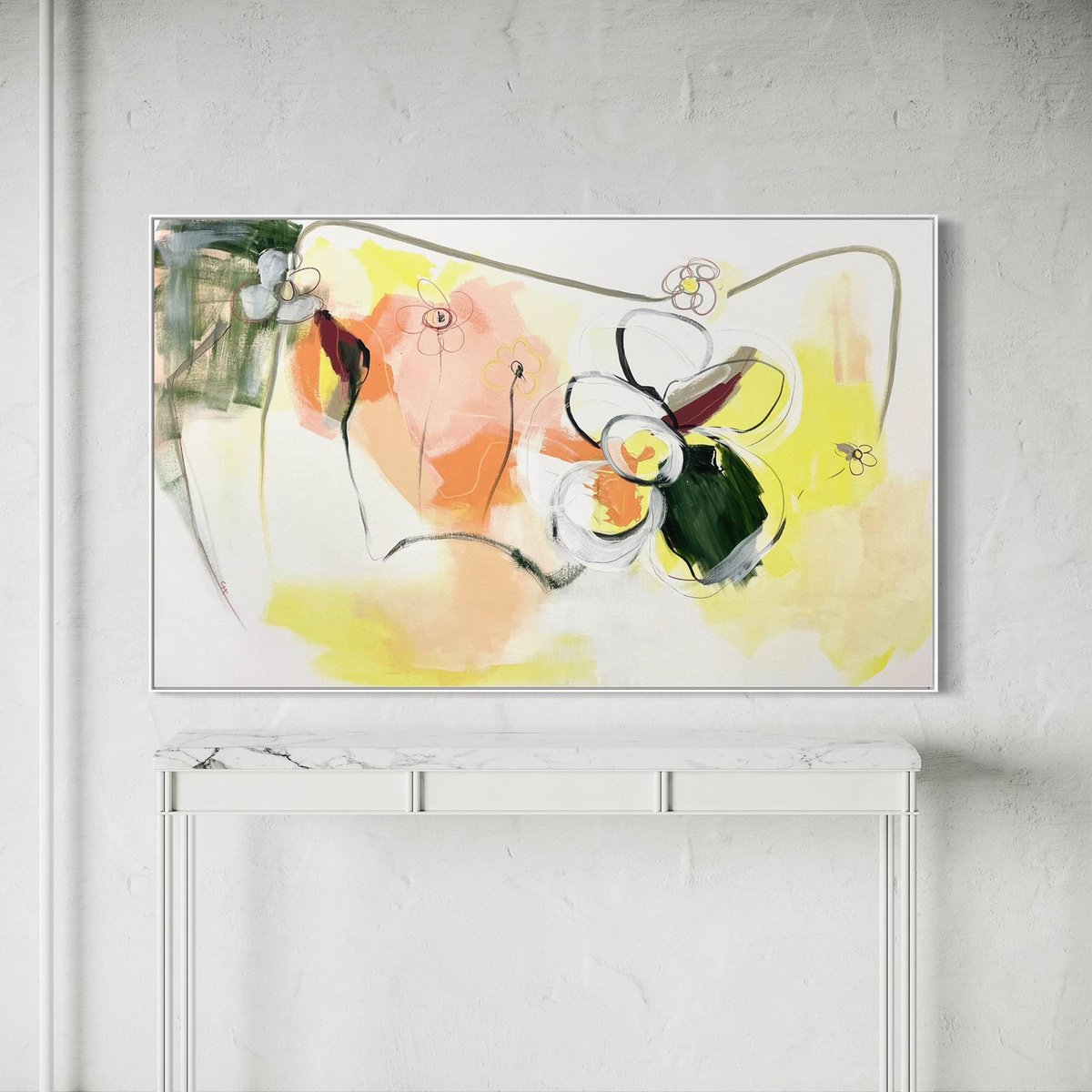 Abstract Botanical Acrylic Painting By Cheryl Harrison, 59 X 35, Daisy Chain, Original Artwork