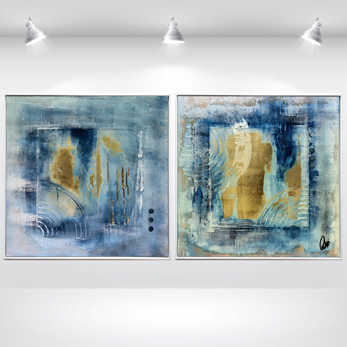 Abstract Acrylic Painting By Edelgard Schroer, 42 X 21, Azure Echoes, Original Artwork