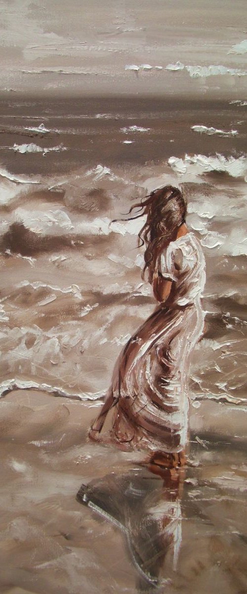 " WIND OF CHANGES ... " SEA original painting palette knife GIFT MODERN URBAN ART OFFICE ART DECOR HOME DECOR GIFT IDEA by Monika Luniak