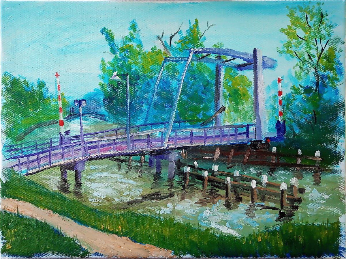 The drawbridge over canal in Coevorden. Plein Air by Dmitry Fedorov