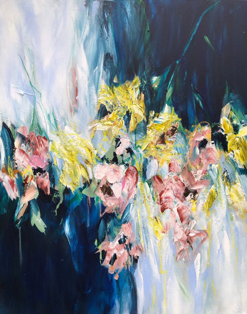 Expressive Botanical Acrylic Painting By Michelle Carolan, 24 X 30", Branch And Blossom 2, Original Artwork