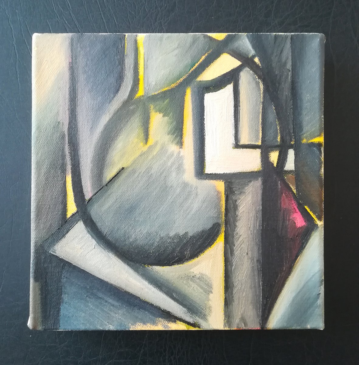 Geometric Abstract Oil Painting By Aleksandar Basic, 8 X 8, Elements 6, Original Artwork