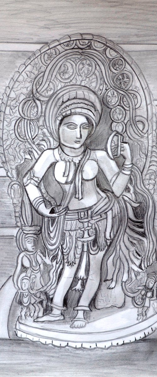 Sculpture pencil drawing of Madanika Chennakesava temple Karnataka by Manjiri Kanvinde