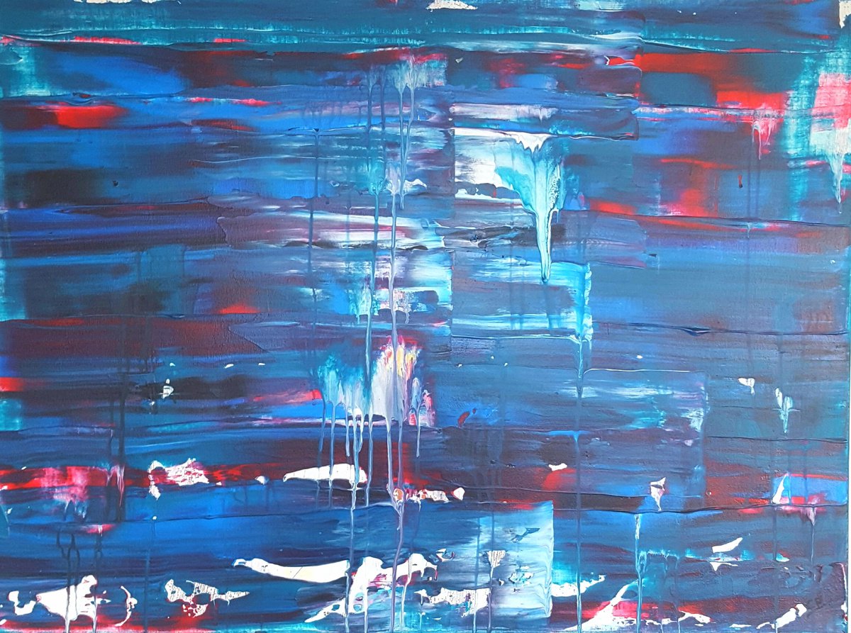 Abstract Acrylic Painting By Cb., 31 X 24, Drips In The Ocean, Original Artwork