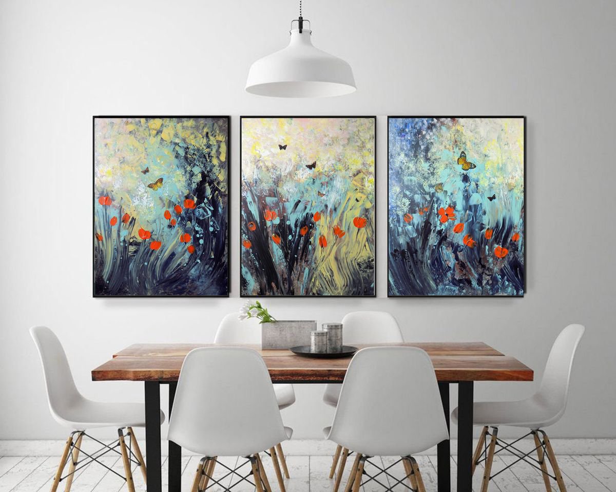 Modern large triptych painting multi panel artwo | Artfinder