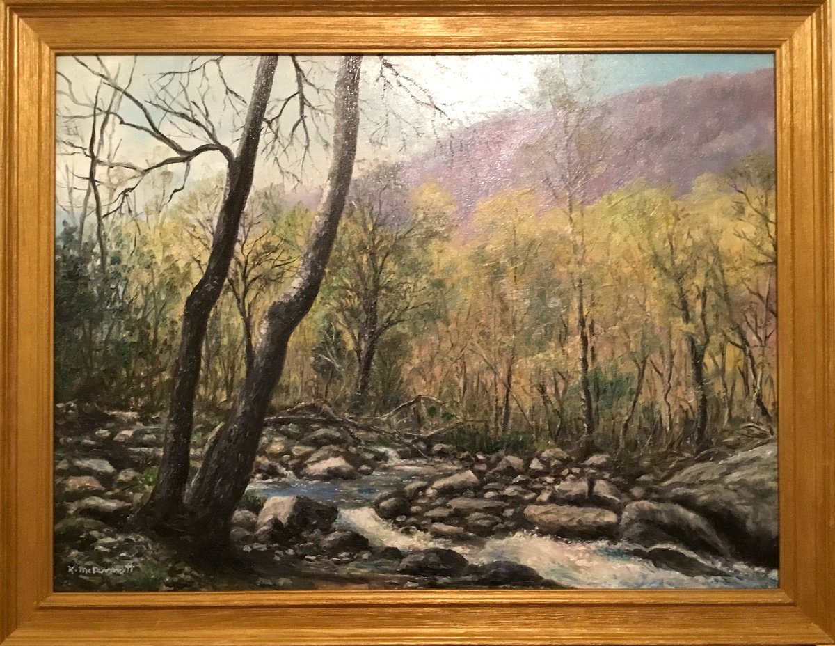 Photorealistic Landscape Oil Painting By Kathleen Mcdermott, 27 X 21", Spring Creek Near Chimney Rock, Original Artwork