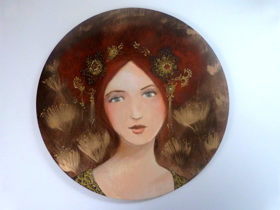 Gold nostalgia.  wood round artwork 30cm.