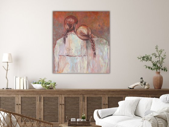 Silence Love - Original Oil Painting Faceless Girls Portrait