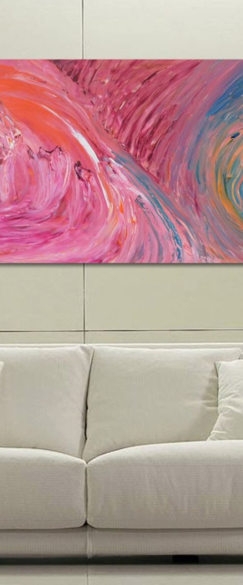 Eclipse of the moon - 120x60 cm, LARGE XXL, Original abstract painting, oil on canvas by Davide De Palma