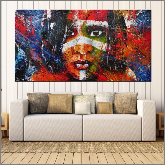 Stripe 190cm x 100cm Aboriginal Warrior Textured Abstract Realism Art