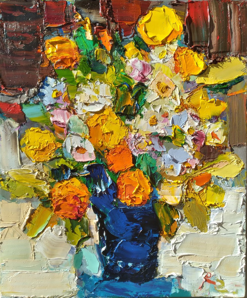 Expressive Still Life Oil Painting By Ruslan Khais, 20 X 24", Farewell To Autumn 2, Original Artwork