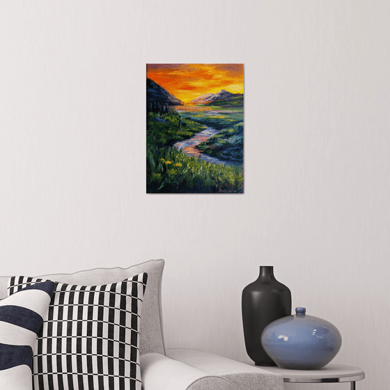 Mountain Landscape Summer Sunset Lights Sky View Ready to Hang