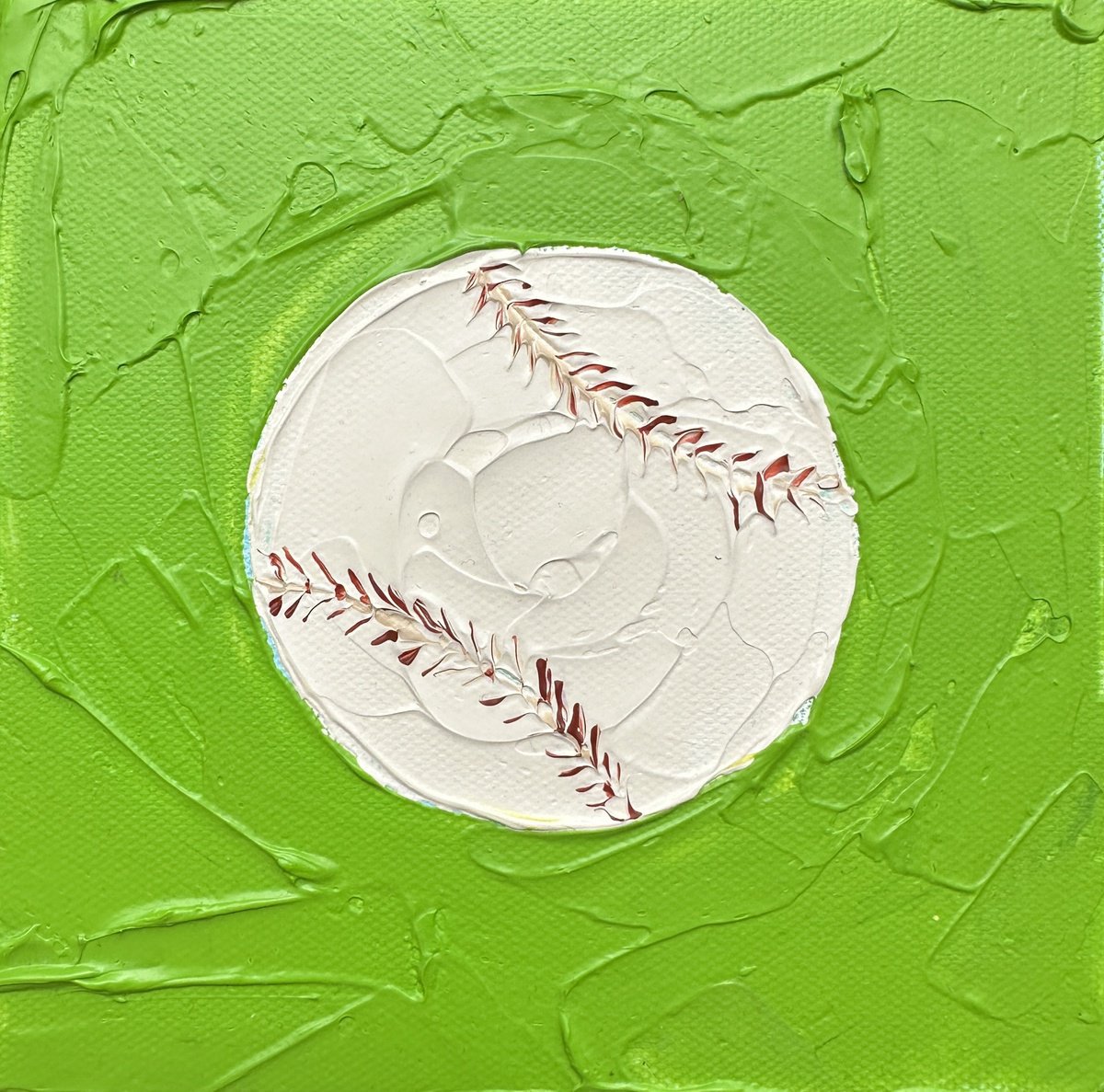 Impressionistic Still Life Acrylic Painting By Guzaliya Xavier, 6 X 6, Baseball, Original Artwork