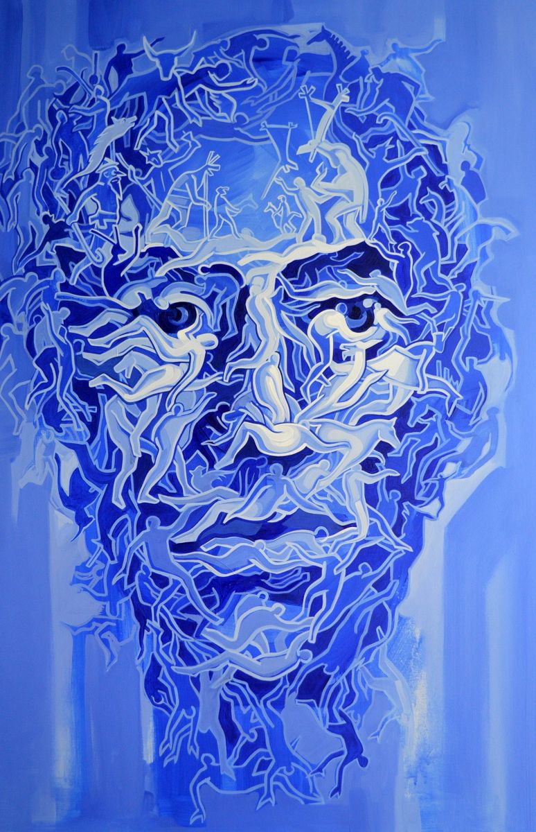 Surrealistic Portrait Acrylic Painting By Grama Gabriel, 31 X 47, My World, Original Artwork