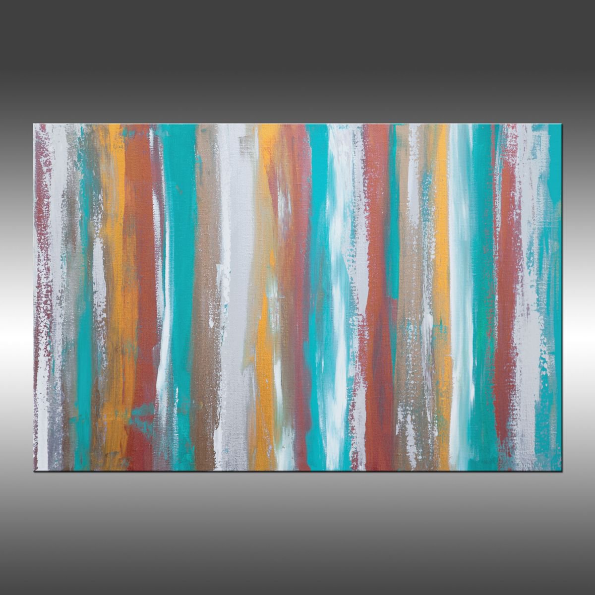 Abstract Acrylic Painting By Hilary Winfield, 36 X 24, Turquoise & Metal, Original Artwork