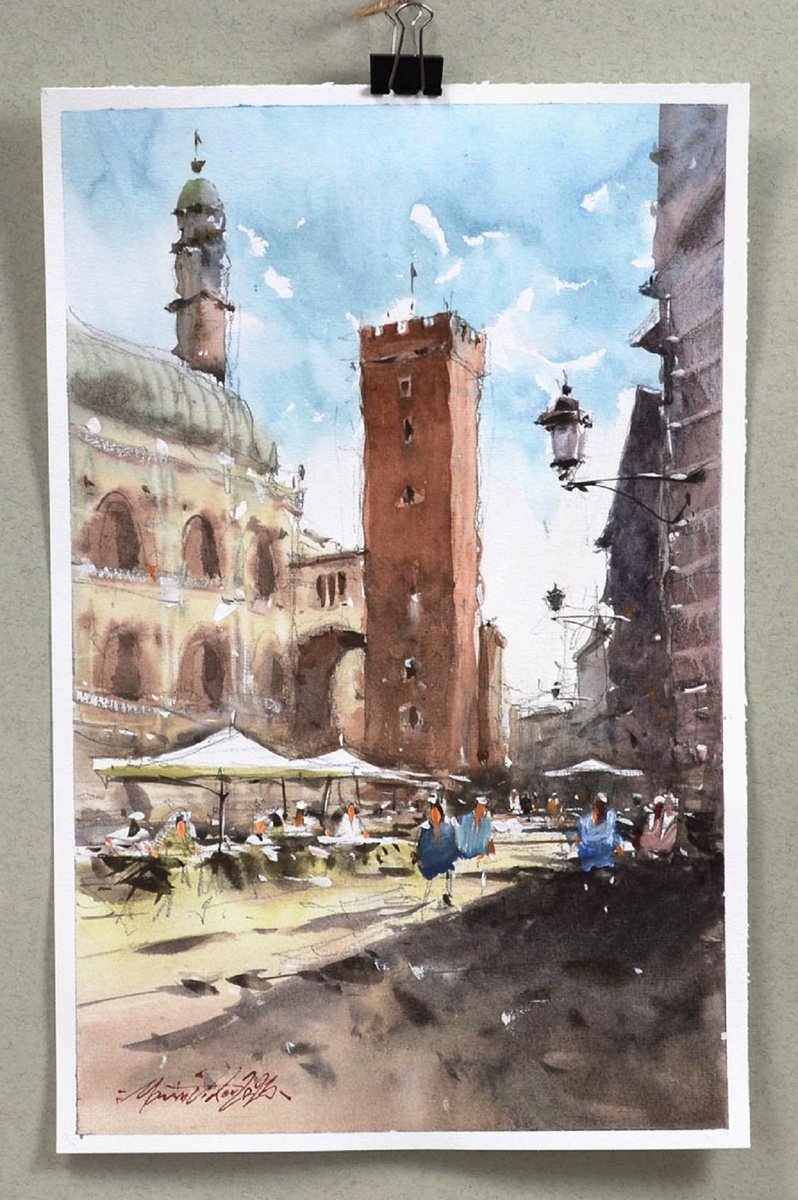 Impressionistic Cityscapes Watercolour By Marin Victor, 9 X 14", Vicenza Watercolor Art, Original Artwork
