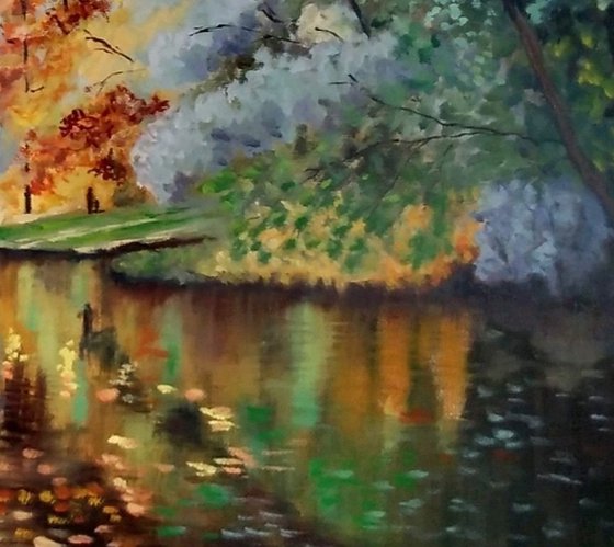 Park and pond in early autumn