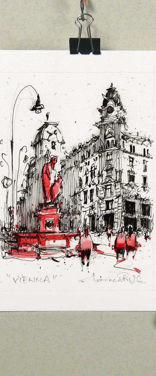 Vienna city center ink drawing. by Marin Victor