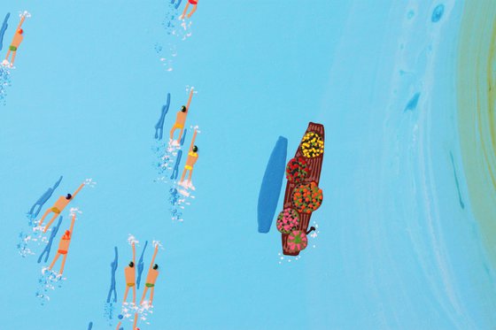 Swimmers 304 in green and blue crystal water in Maldives