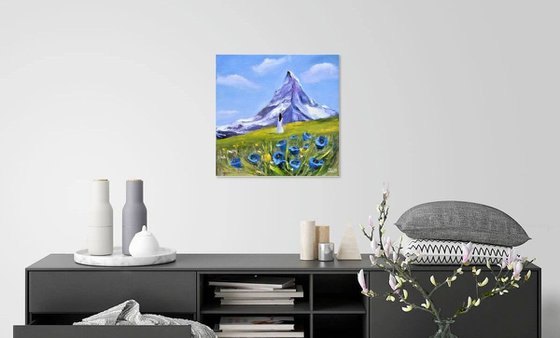 Аlpine bells. Small impasto Oil Gift Art.